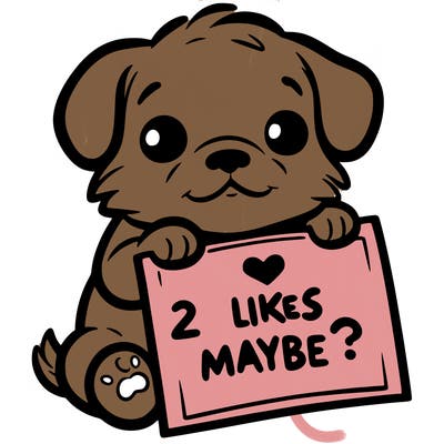 a puppy holding a sign that says 2 likes maybe?