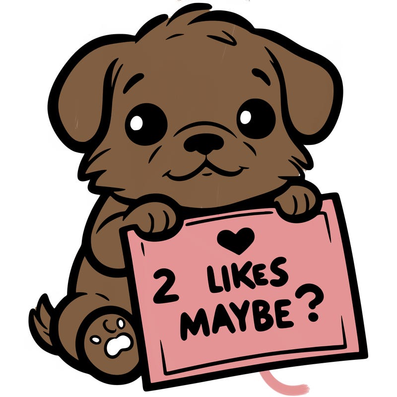 a puppy holding a sign that says 2 likes maybe?
