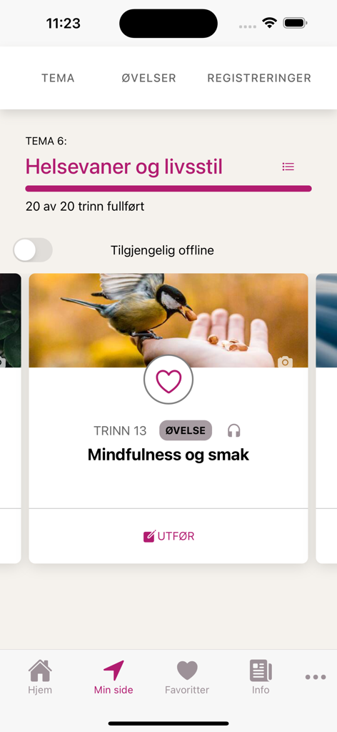 Epio - A screenshot of the Epio app showing the health habits and lifestyle module and a mindfulness exercise.