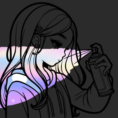 a realistic girl spray painting