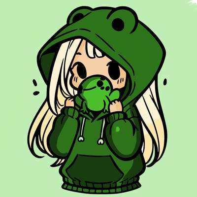 a girl holding a froggy hoodie