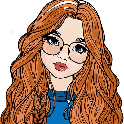 girl with long hair and freckles and glasses realistic