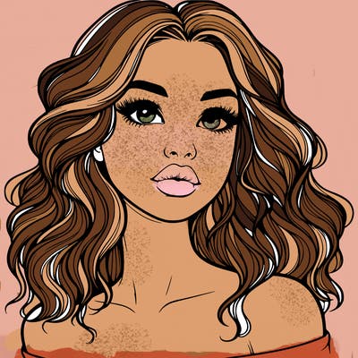 realistic girl with wavy hair and lips