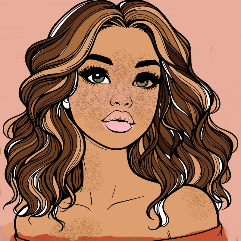 realistic girl with wavy hair and lips