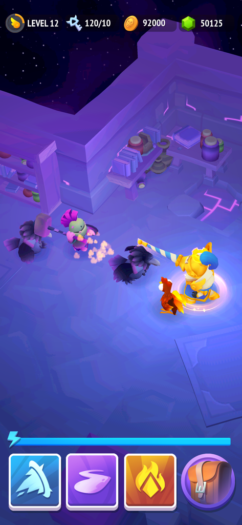 Nonstop Knight 2 - Action RPG - Golden knight with a lance fighting enemies in a purple dungeon