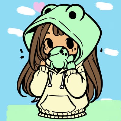 a girl holding a froggy hoodie