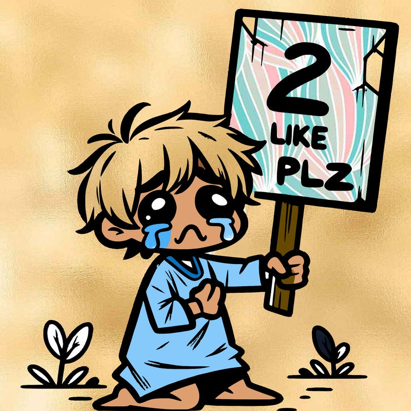 small poor toddler crying with sign that says 2 like plz
