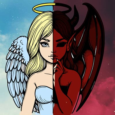 realistic angel half demon