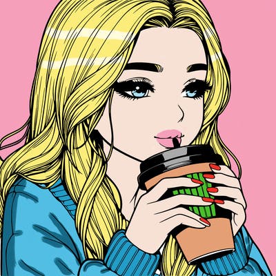 realistic girl drinking coffee