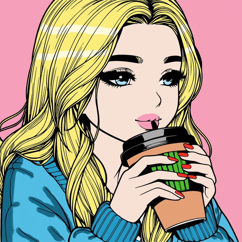 realistic girl drinking coffee
