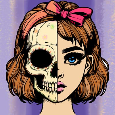 realistic girl with half skull mask