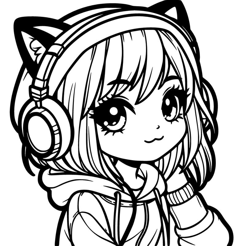 girl with cat ear headphones in hoodie