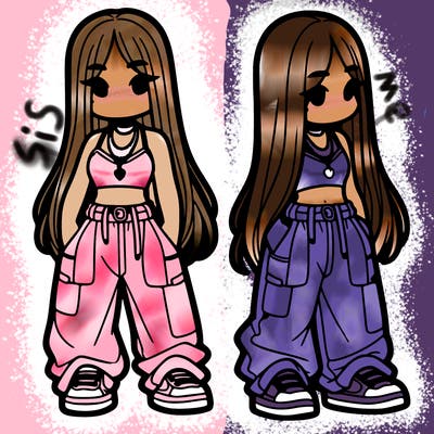 girl in baggy pants crop top and long hair