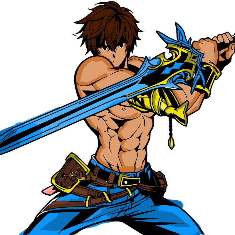 hot anime man fighting with sword
