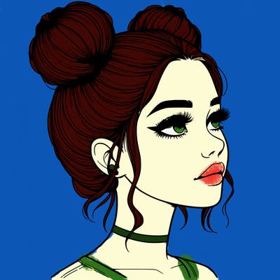 realistic girl with buns on the top of her head