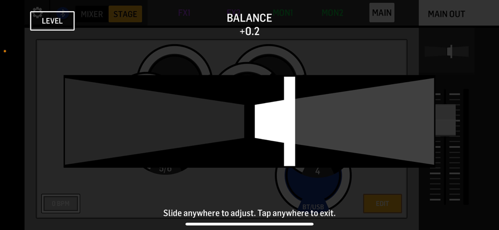 Balance control interface in the FLOW Mix app