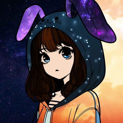 realistic girl wearing a bunny hoodie