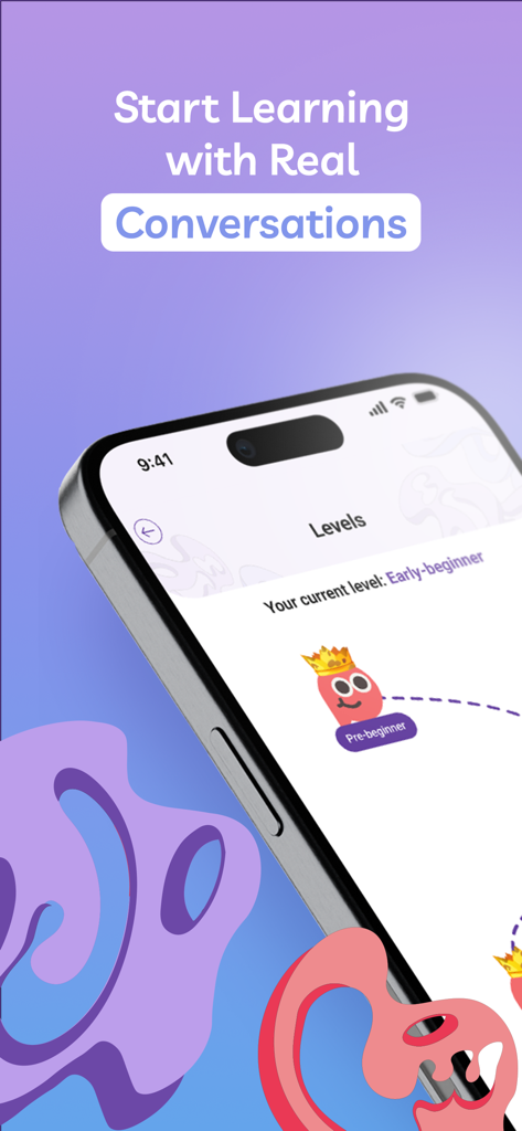 A smartphone showing the Aralects app interface with early beginner levels for learning real-world Arabic conversations.