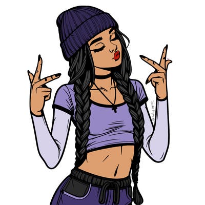 realistic teenage girl with braids and a beanie and crop top doing 🫶🏼