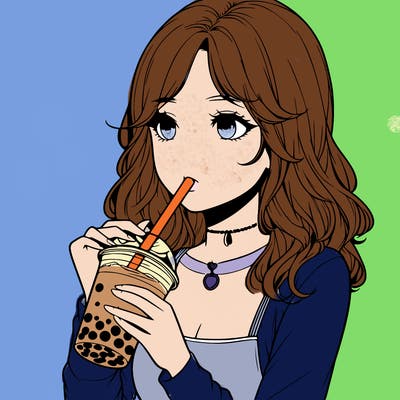 realistic girl drinking boba tea