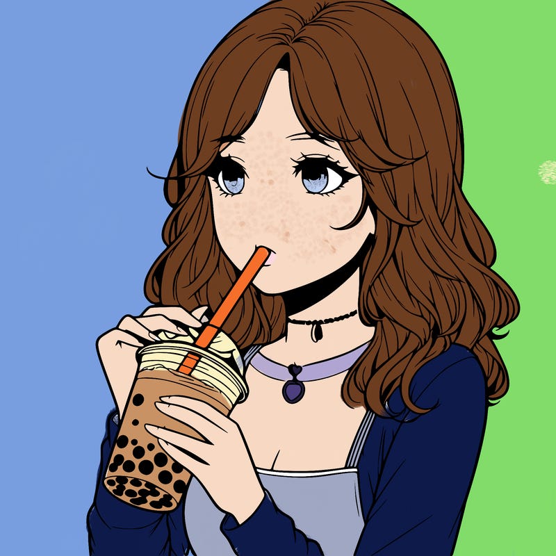 realistic girl drinking boba tea