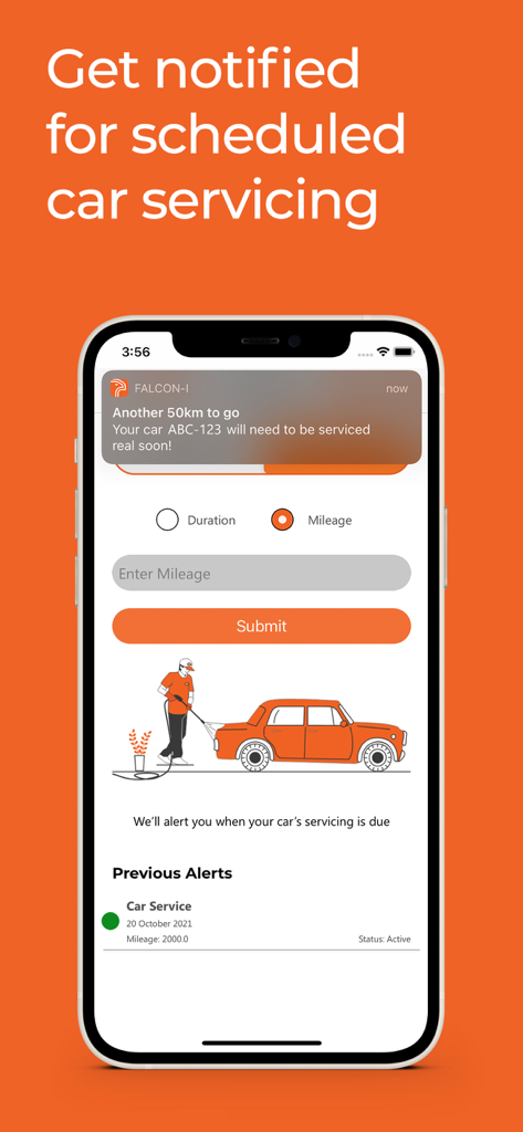 Falconi - Falconi app interface for car service notifications and maintenance tracking.