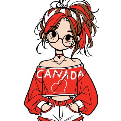 girl with a messy ponytail glasses a baggy crop top and jean shorts