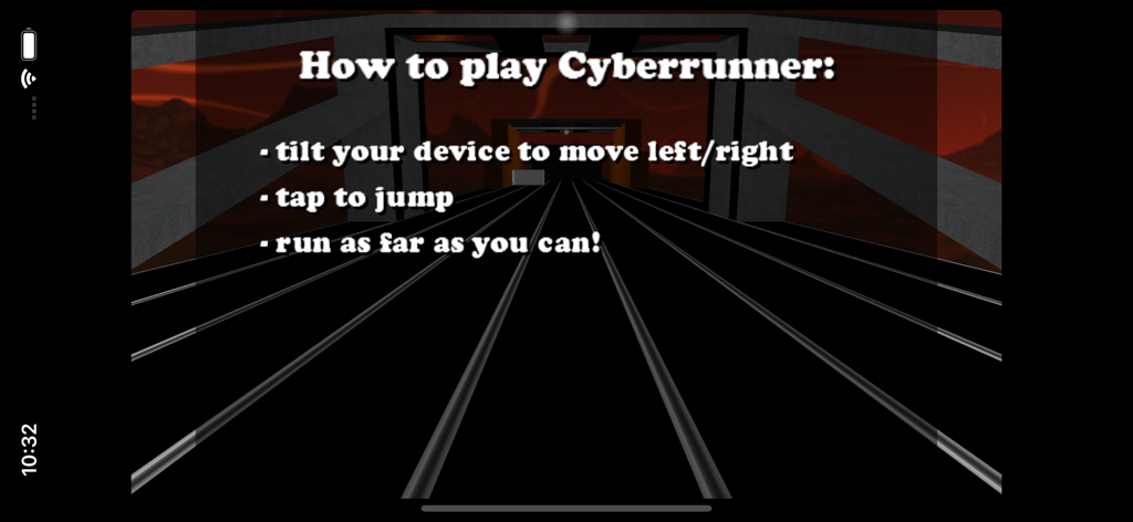 Cyberrunner - Cyberrunner gameplay instructions showing tilt and tap controls on a 3D cyberspace track
