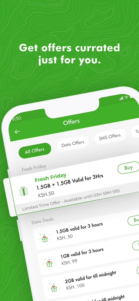 MySafaricom App - MySafaricom app screen showing personalized data and SMS offers
