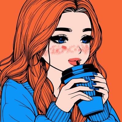 realistic girl drinking coffee