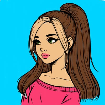 realistic girl with a high ponytail