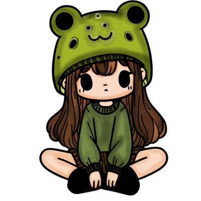 a girl wearing a frog hat and some frog socks