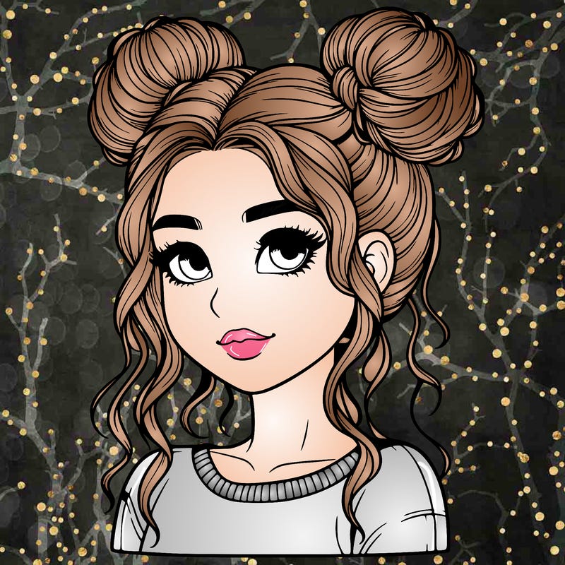 realistic girl with two buns in her hair