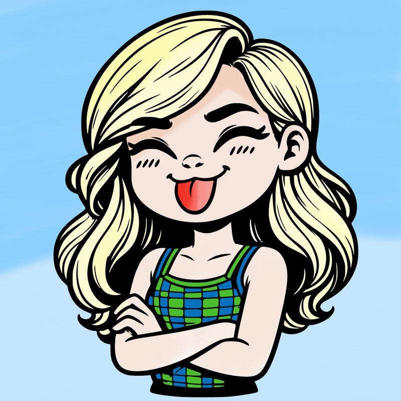 realistic girl crossing her arms and wearing a tank top with her tongue held out she has long hair