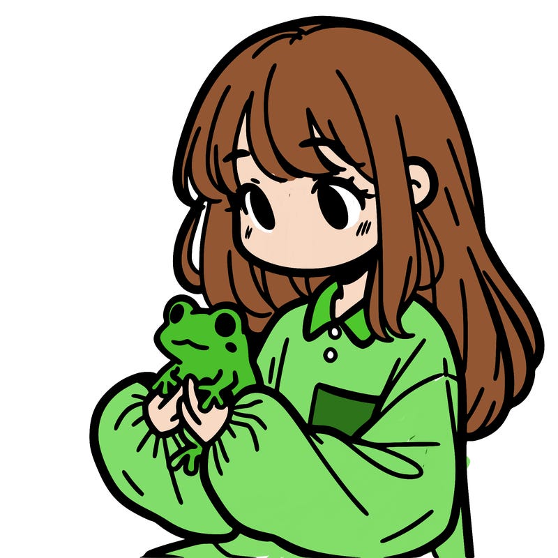 girl with long hair and a oversized shirt. and she is holding a frog
