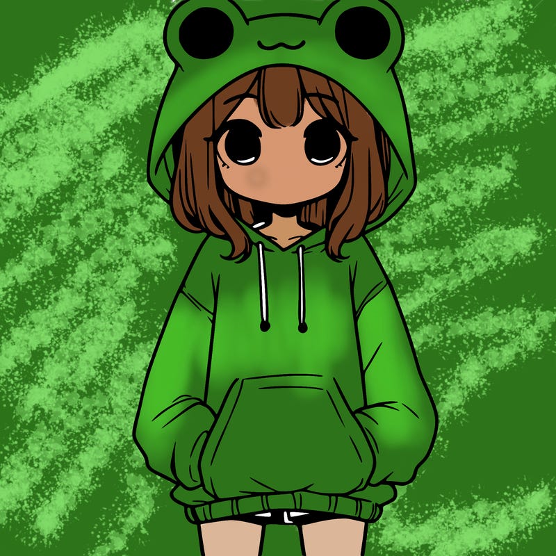 girl with baggy sweatshirt and frog hood