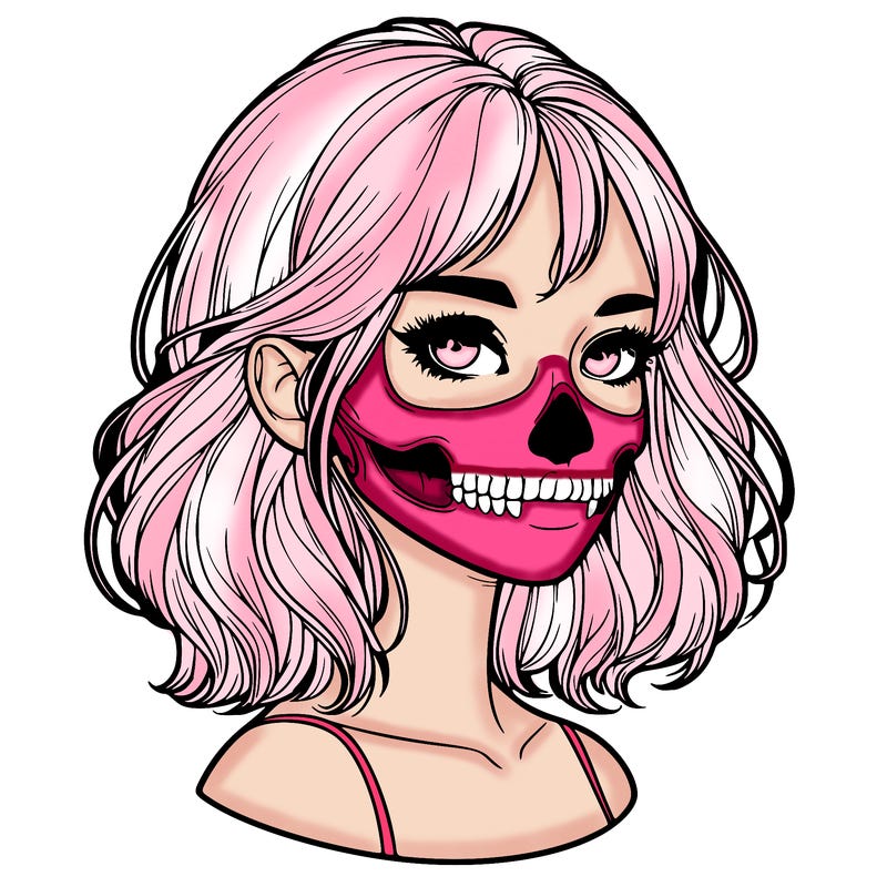 realistic girl with skull