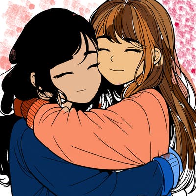 realistic two girls hugging