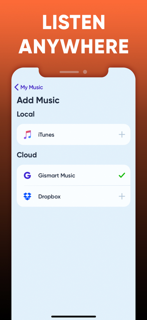 Equalizer - Volume Booster EQ - Schermata che mostra le opzioni per importare musica da iTunes e Dropbox