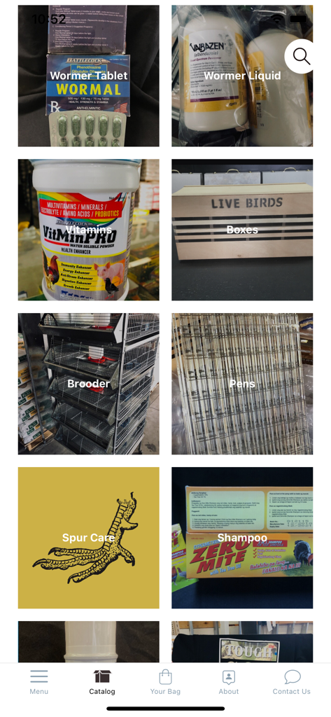 TGT Feed & Farm - TGT Feed and Farm mobile app screen displaying poultry health products and equipment categories