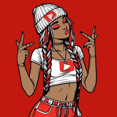 realistic teenage girl with braids and a beanie and crop top doing 🫶🏼