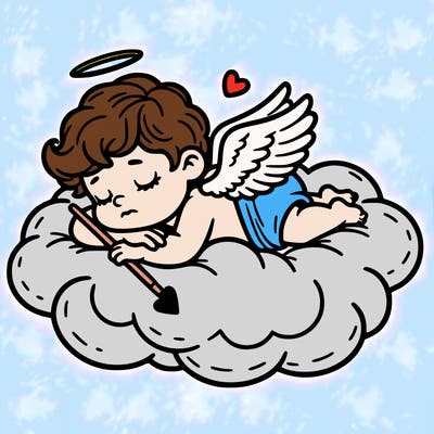 cupid asleep on a cloud