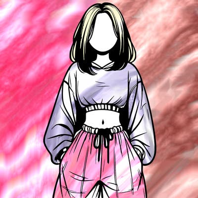 realistic girl faceless with baggy pants and a crop top