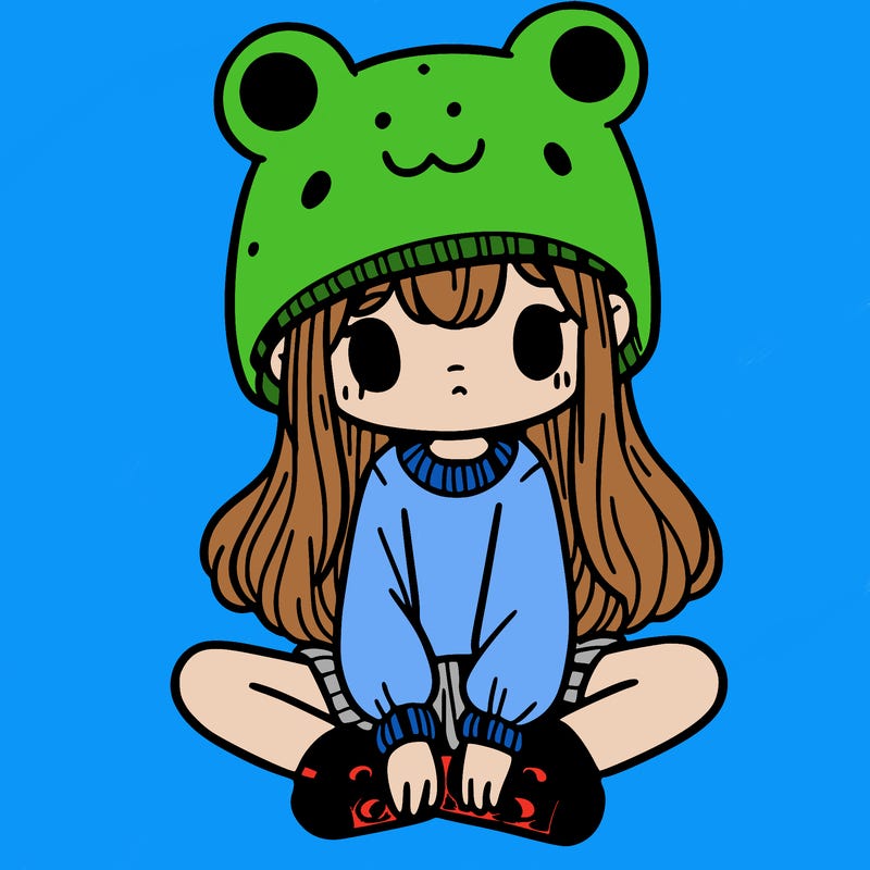 a girl wearing a frog hat and some frog socks