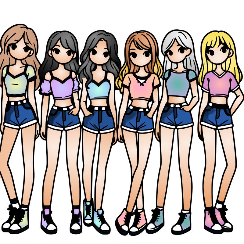 a group of girls wearing crop tops and shorts