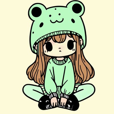 a girl wearing a frog hat and some frog socks