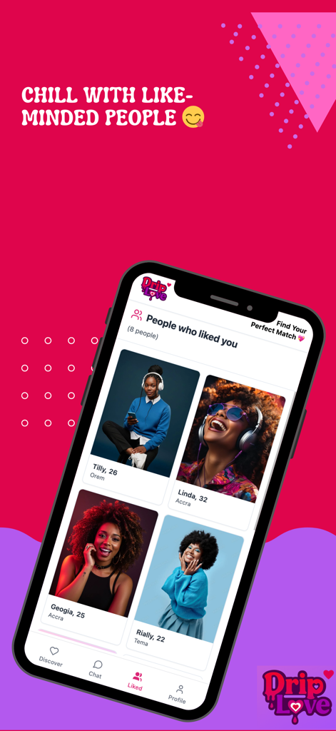 Driplove - Driplove app interface showing a grid of user profiles who liked the current user