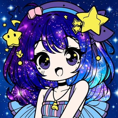 cute anime girl with star accessories
