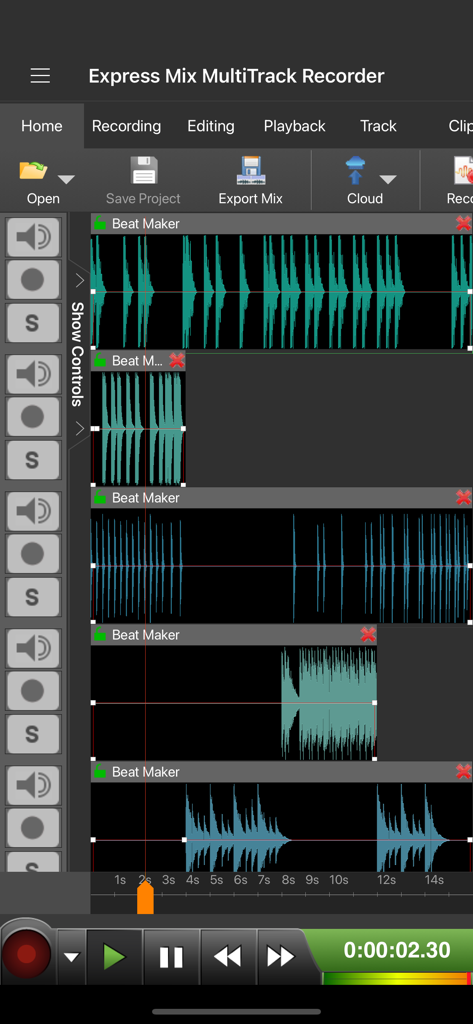 Express Mix Master's Edition - Express Mix Master Edition multitrack audio recording interface with waveforms and mixing tools