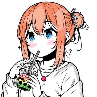 manga character drinking boba